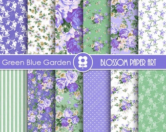 Blue Floral Digital Paper Pack: Rose Scrapbooking (Digital Download)