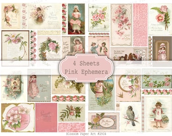 Rosa Vintage Ephemera: Junk Journal Postkarten (Digitaler Download)