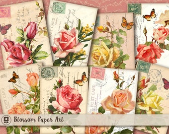 Vintage Floral Cards Digital Collage Sheet Printable Sheet Digital Download for Paper Crafts Scrapbook, journaling tags 2208