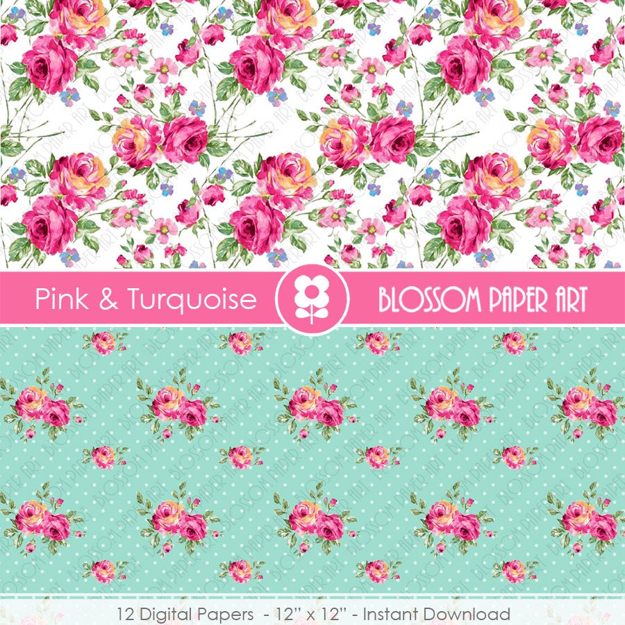 Pink Floral Digital Paper Pack: Rose Scrapbooking Papers (digital ...