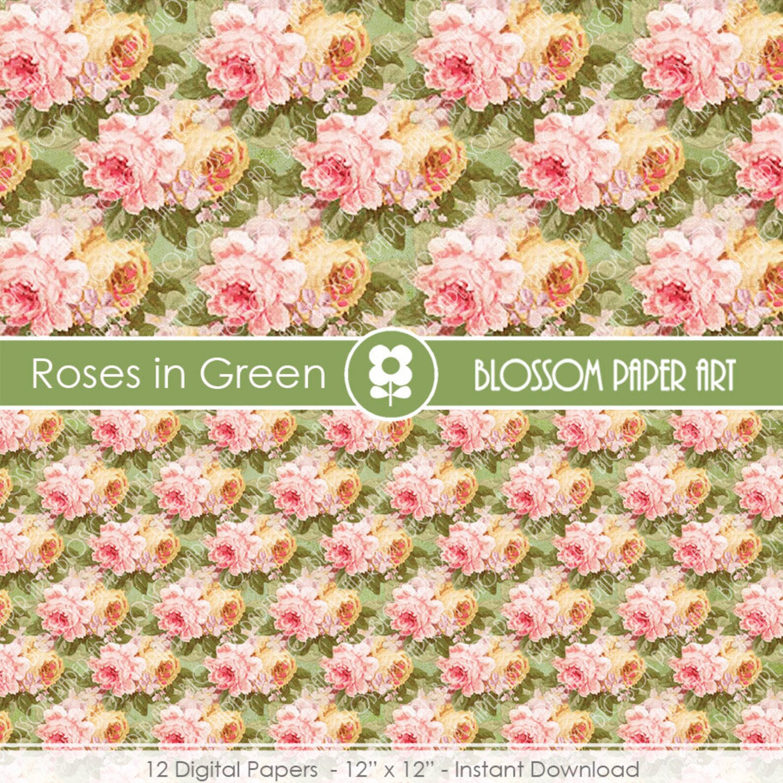Floral Scrapbook Paper Floral Digital Paper Roses Scrapbook Etsy