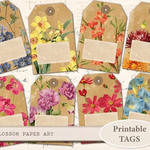 Printable Gift Tags FLORAL Printable Tags Digital Collage Sheet Printable Sheet Paper Crafts Scrapbook, journaling tags 2235