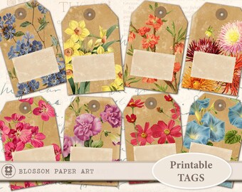 Floral Printable Gift Tags: Vintage Style Collage Sheet (Digital Download)