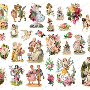 Vintage kladjes, afdrukbare collage, Victoriaanse Die Cut, Decoupage, Digitale Collage Sheet, Vintage Afbeeldingen, Scrapbook Papier 2699