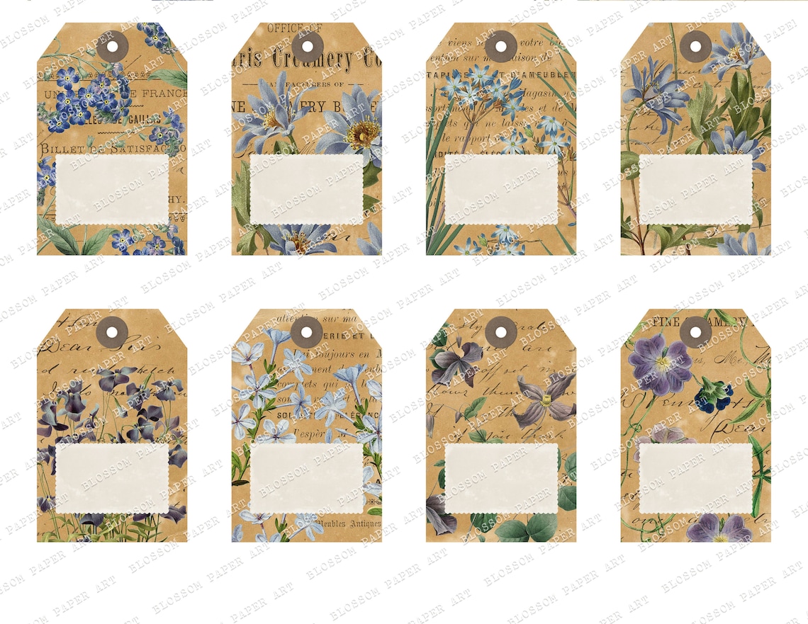 Old Paper Tags Floral Printable Tags VIntage Gift Tags | Etsy