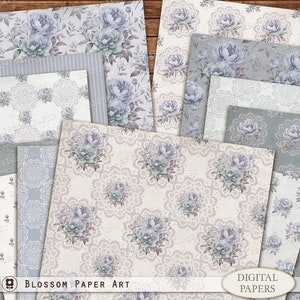 Vintage Digital Paper, Floral Paper for Junk Journal Scrapbook Paper, Blue Collage Sheet, Junk Journal Ephemera Digital Download 2968 4