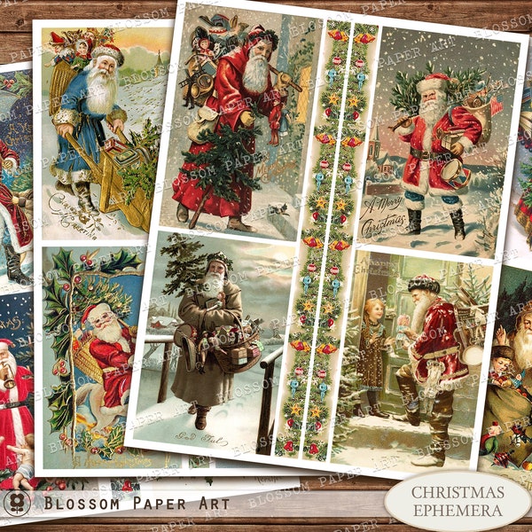 Vintage Christmas Santa Cards, Christmas Ephemera, Printable Greeting Cards, Junk Journal Images Antique Graphics 2861 2