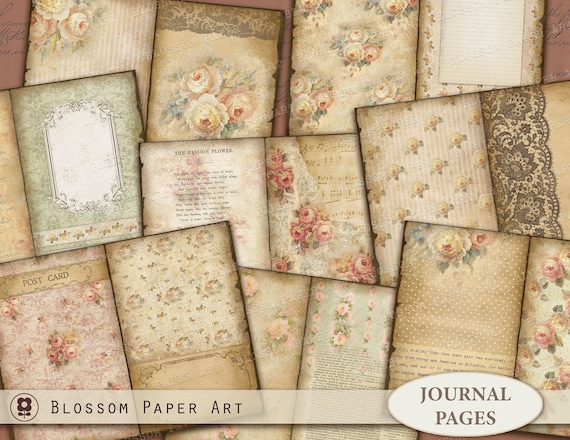 Vintage Journal Pages: Shabby Chic Ephemera, Roses (Digital Download)