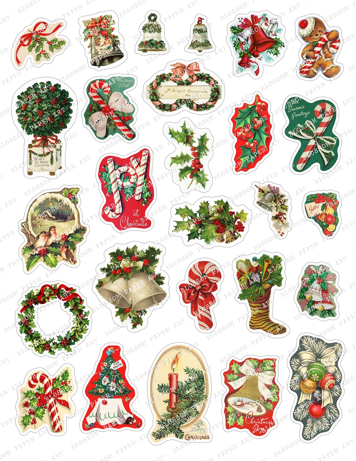 Christmas Stickers Printable Vintage Stickers Digital Etsy