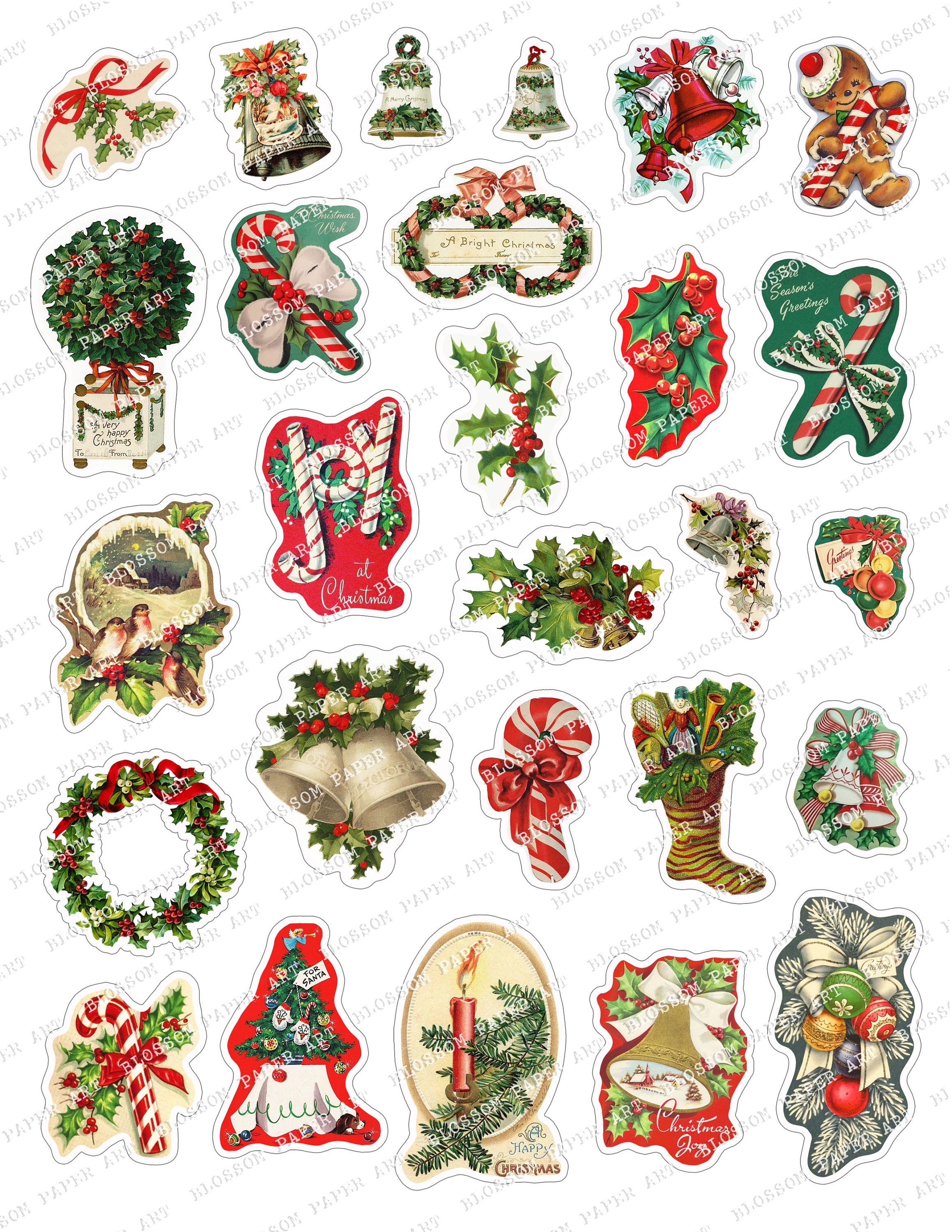 Christmas stickers printable vintage stickers digital etsy