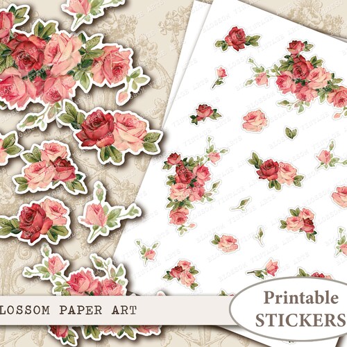 Printable Stickers VINTAGE ROSES Stickers Digital Collage - Etsy