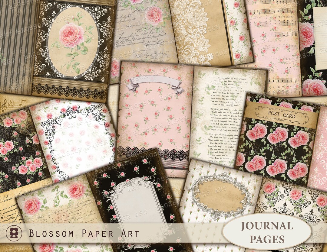 Vintage Roses Junk Journal Printable Pages: Ephemera Collage (digital ...