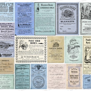 Printable Ephemera, Junk Journal Collage Sheet, Printable Blue Vintage Ephemera for journaling, Digital Collage Sheet Digital Download 2803