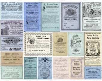 Blue Vintage Ephemera Collage Sheet for Junk Journals (Digital Download)