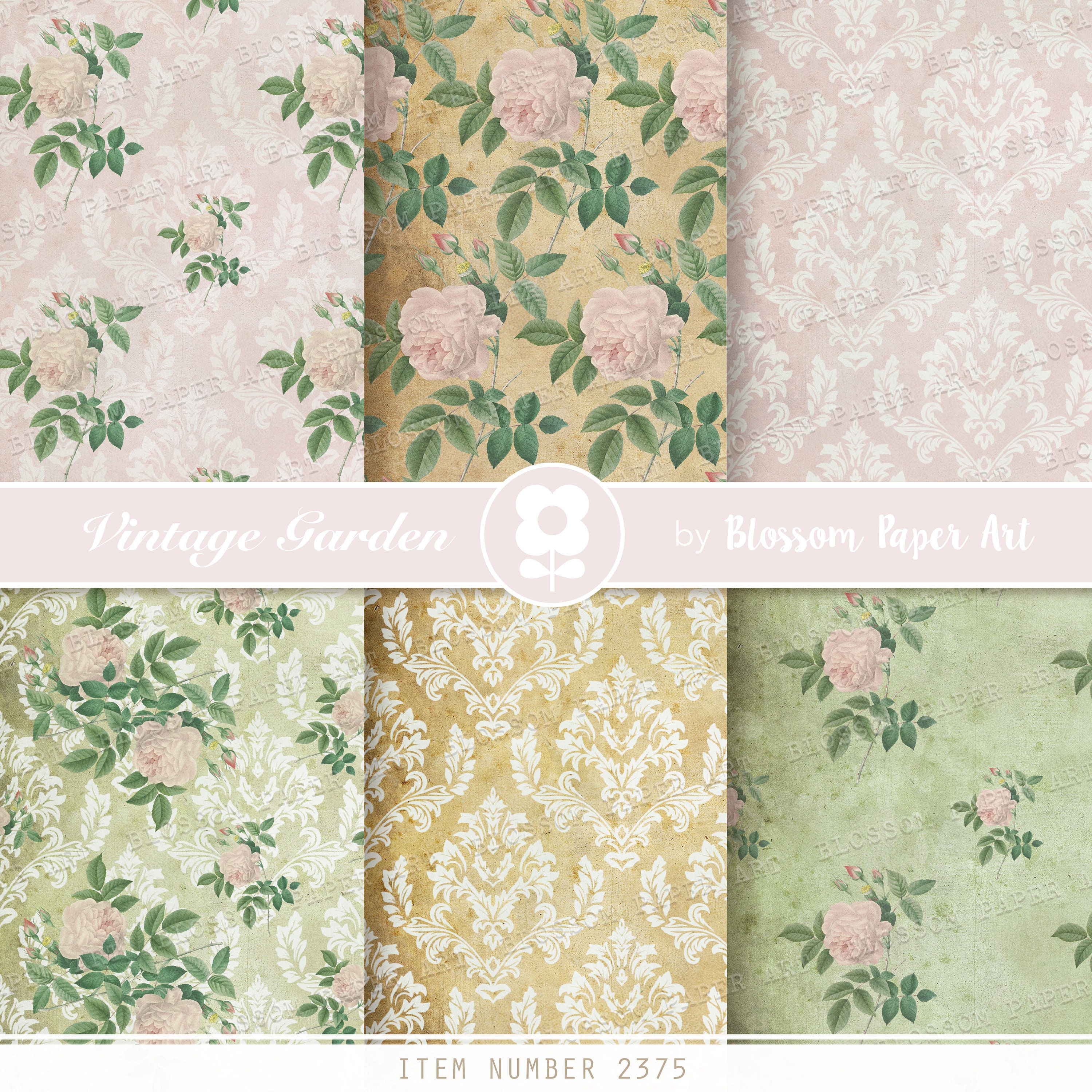 Vintage Pink Roses Digital Paper Pack: Floral Scrapbooking (instant ...