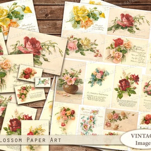 Printable Ephemera Vintage Flowers Cards Printable Junk Journal Digital Collage Sheet Vintage Flowers Images  Paper Crafts  2352