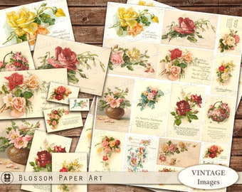 Printable Ephemera Vintage Flowers Cards Printable Junk Journal Digital Collage Sheet Vintage Flowers Images  Paper Crafts  2352