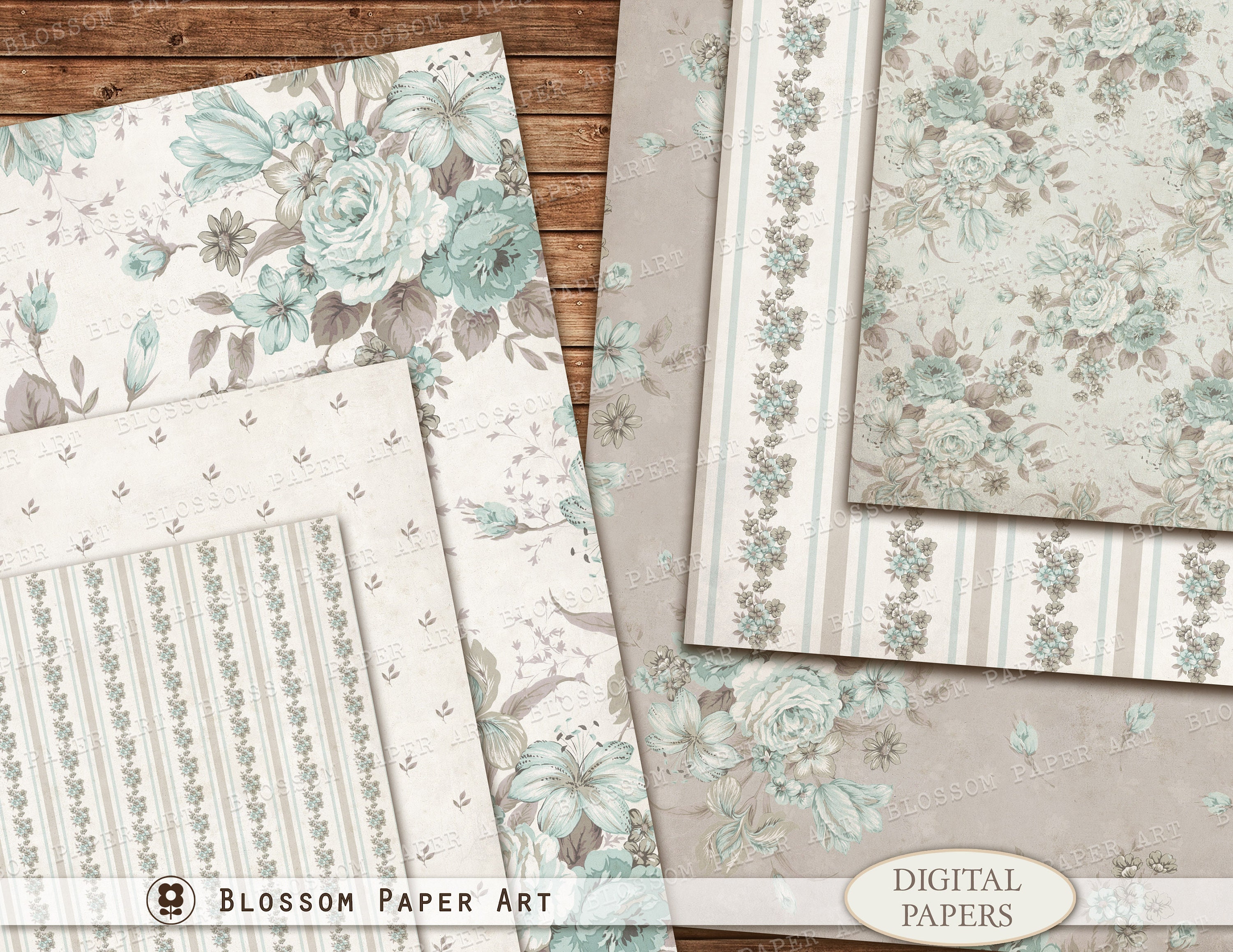 ビクトリアンローズデジタルペーパー、ヴィンテージジャンク