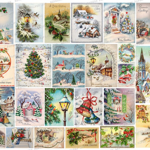 Vintage Christmas Cards, Christmas Ephemera, Christmas Vintage Cards, Junk Journal Images, Christmas Printable Scraps, Tags, Collage 2780