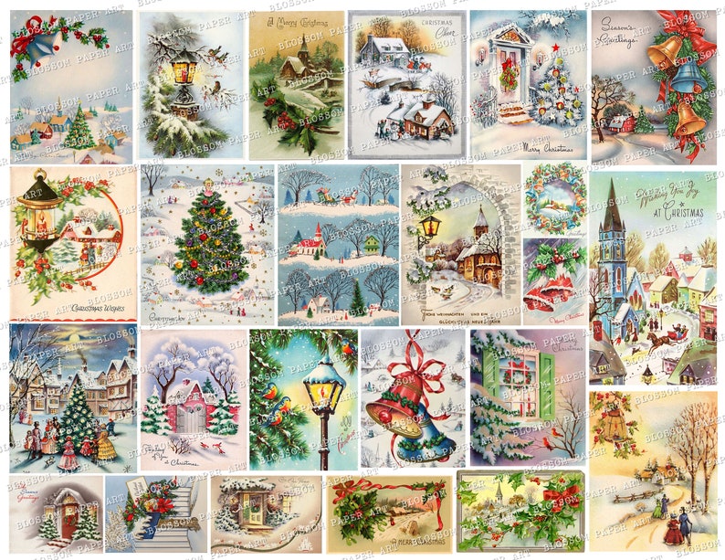 Vintage Christmas Cards, Christmas Ephemera, Christmas Vintage Cards, Junk Journal Images, Christmas Printable Scraps, Tags, Collage 2780 