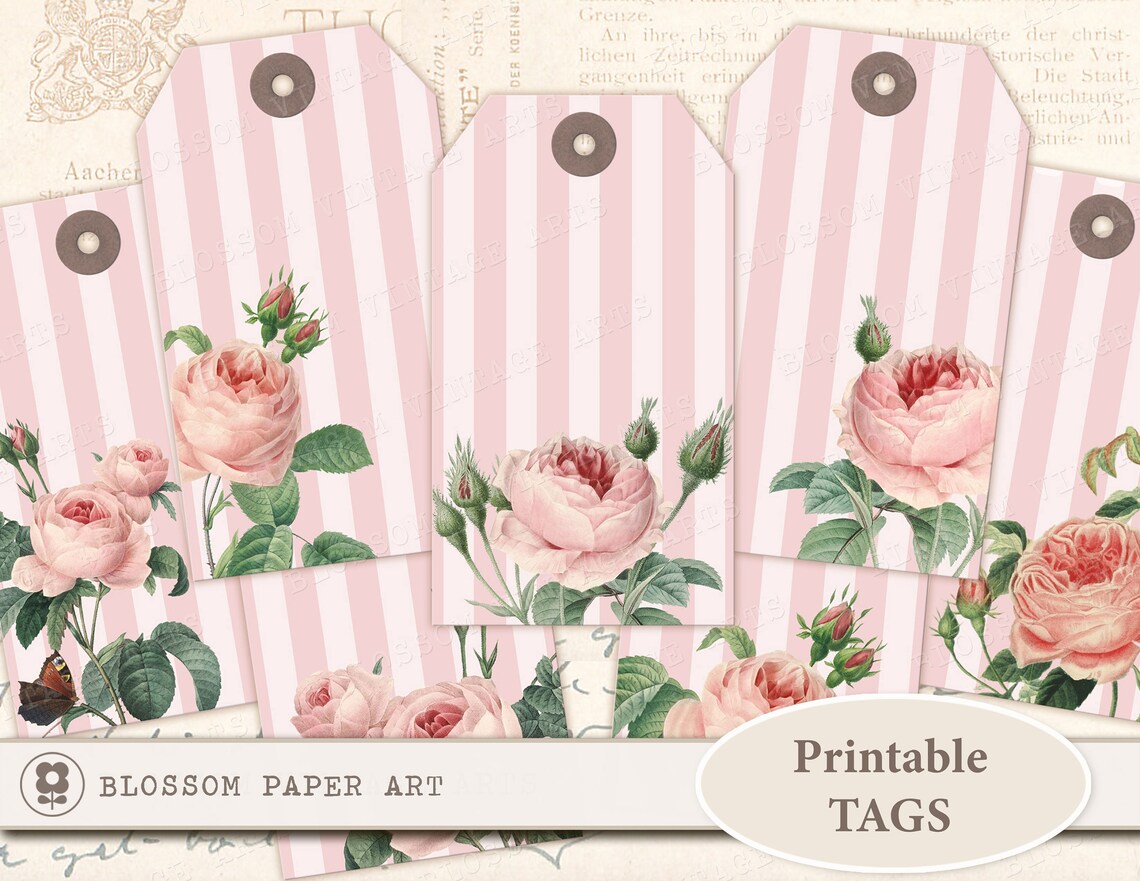 SHABBY ROSES Gift Tags Printable Tags Vintage Roses Digital - Etsy
