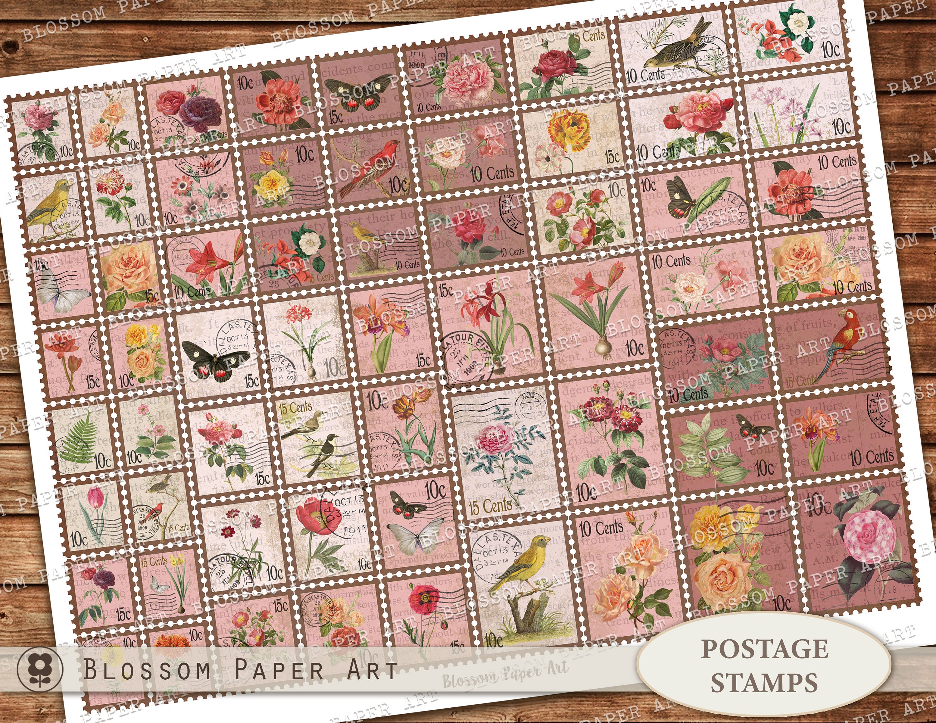 Printable Postage Stamps Collage Sheet, Junk Journal Ephemera, Vintage ...