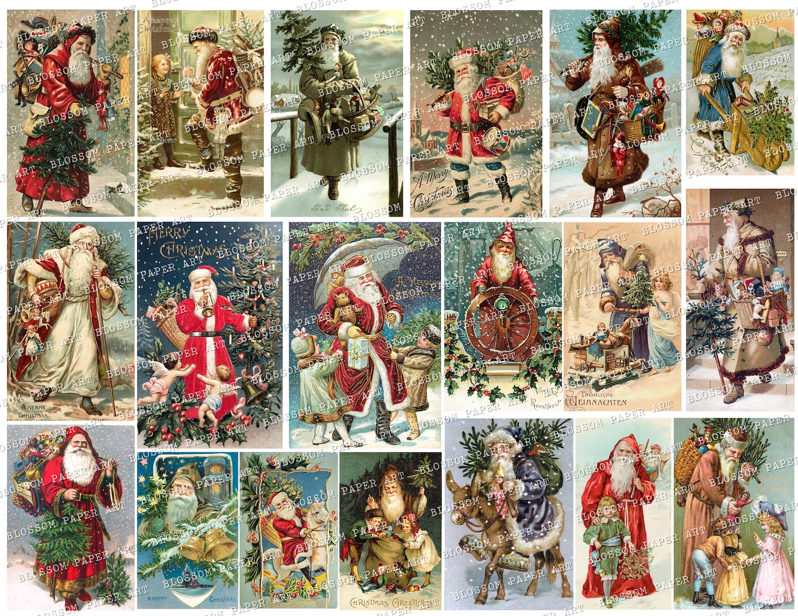 Vintage Christmas Santa Cards Christmas Ephemera Printable - Etsy
