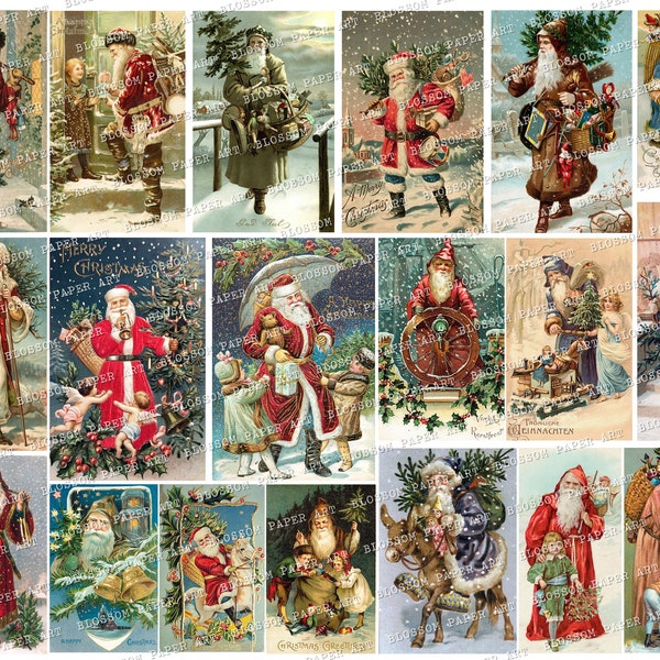Vintage Christmas Santa Cards, Christmas Ephemera, Printable Greeting Cards, Junk Journal Images Antique Graphics 2861