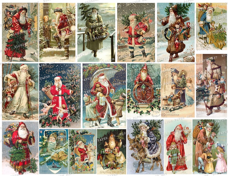 Vintage Christmas Santa Cards Christmas Ephemera Printable - Etsy