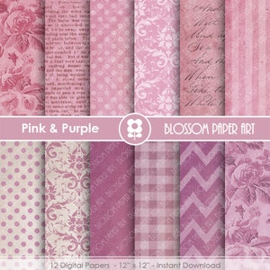 Pink Purple Digital Paper: Scrapbook Backgrounds (Digital Download)