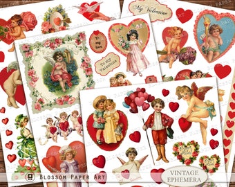 Vintage Valentine Cards: Retro Cupid Graphics (Digital Download)