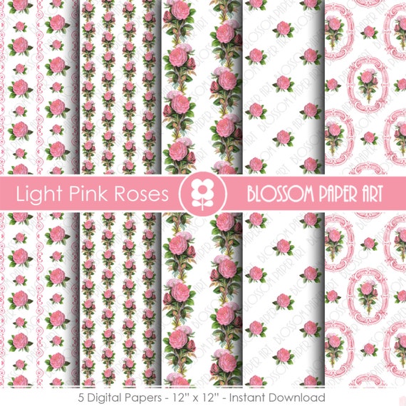 Pink Scrapbook Digital Paper Pink Roses Digital Paper Pack Etsy