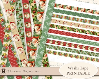 May include: Printable washi tape featuring a Christmas theme with Santa Claus, holly, bells, and other festive designs. The text "Washi Tape Printable" is included in the image.
