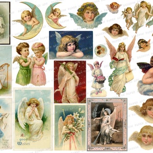 Junk Journal Angel Ephemera, Angel Digital Collage Sheet, Angel Afbeeldingen, Vintage Angel Faces, Digitale Download Sheet 2463