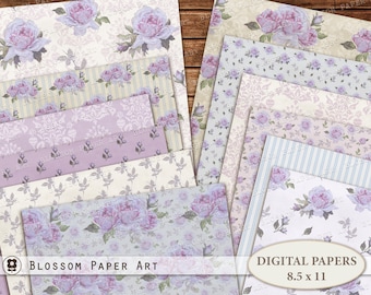 Lavender Floral Rose Scrapbook Paper, Digital Pink Floral Paper, Vintage  Digital Lilac Rose Paper, Printable Digital Paper. No. P98.VA 