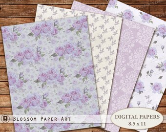 Lavender Floral Rose Scrapbook Paper, Digital Pink Floral Paper, Vintage  Digital Lilac Rose Paper, Printable Digital Paper. No. P98.VA 