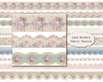 Junk Journal Borders, Shabby Chic Borders, Digital Lace, Printable Rose Scrapbook Collage Sheets - INSTANT DOWNLOAD 2947