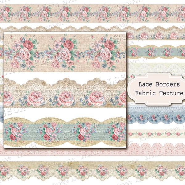 Junk Journal Borders, Shabby Chic Borders, Digital Lace, Printable Rose Scrapbook Collage Sheets - INSTANT DOWNLOAD 2947