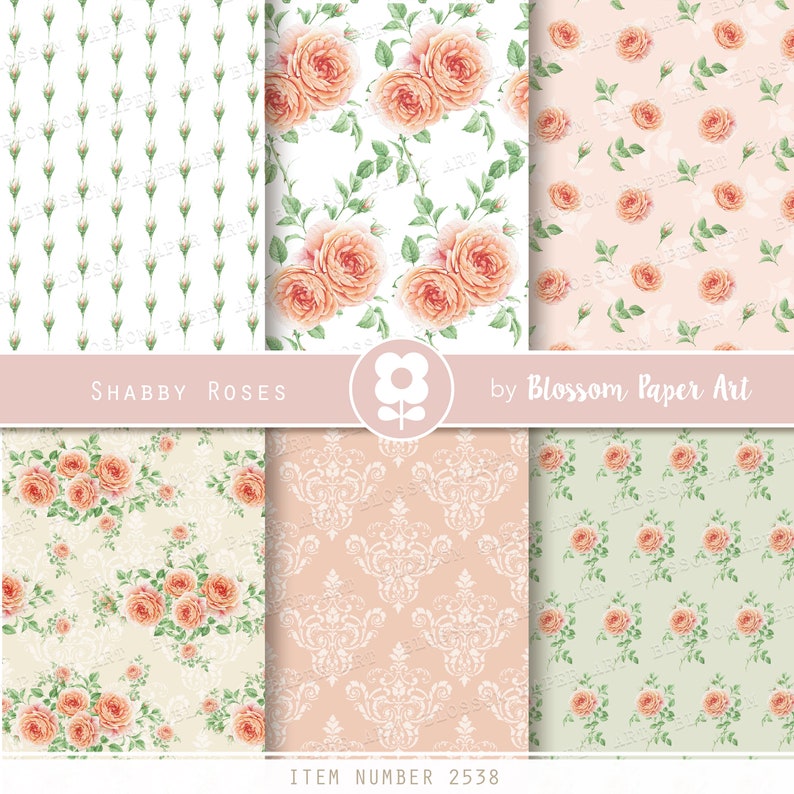 Floral Digital Papers, Roses Digital Paper Pack, Scrapbook Paper, Floral Collage Sheet INSTANT DOWNLOAD 2538 image 4