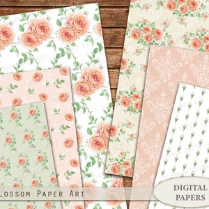 Floral Digital Papers, Roses Digital Paper Pack, Scrapbook Paper, Floral Collage Sheet INSTANT DOWNLOAD 2538 image 2