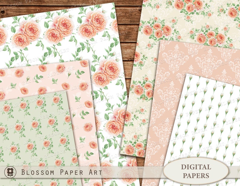 Floral Digital Papers, Roses Digital Paper Pack, Scrapbook Paper, Floral Collage Sheet INSTANT DOWNLOAD 2538 image 2