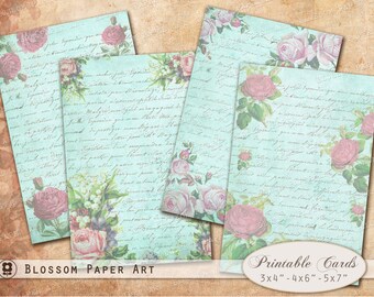 Vintage Roses Junk Journal-kort: Blommiga ephemera (digital nedladdning)