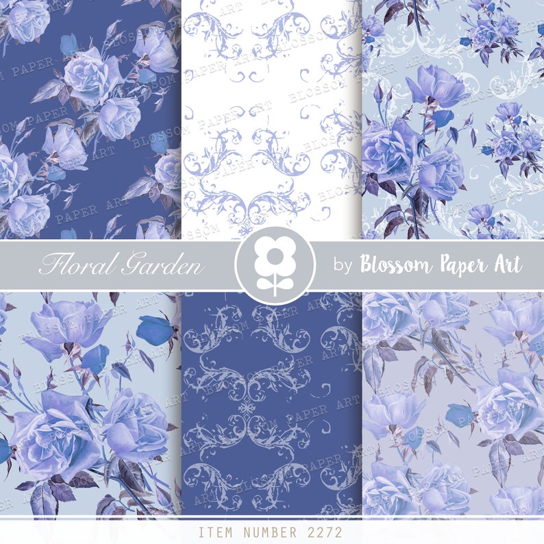 Blue Floral Digital Paper Floral Digital Paper Pack Vintage Etsy