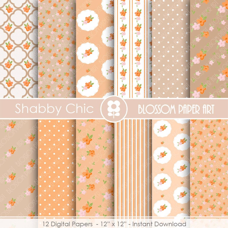 Peach Digital Paper Floral Peach Digital Paper Pack Digital Etsy