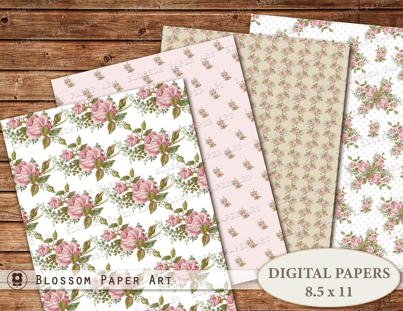 Rose Digital Paper Floral Scrapbook Paper Pink Collage - Etsy