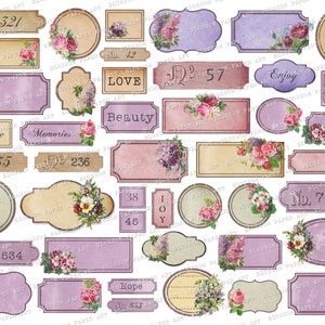Vintage Purple Rose Labels: Junk Journal Printable Tags (Digital Download)