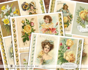Vintage Rose Ephemera: Antique Cards for Junk Journal (Digital Download)