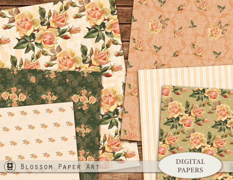 Floral Digital Paper Rose Scrapbook Paper Pack Vintage Etsy