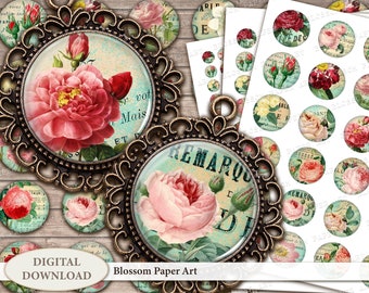 Printable Floral Circles: Collage Sheet with 5 Sizes (Digital Download)