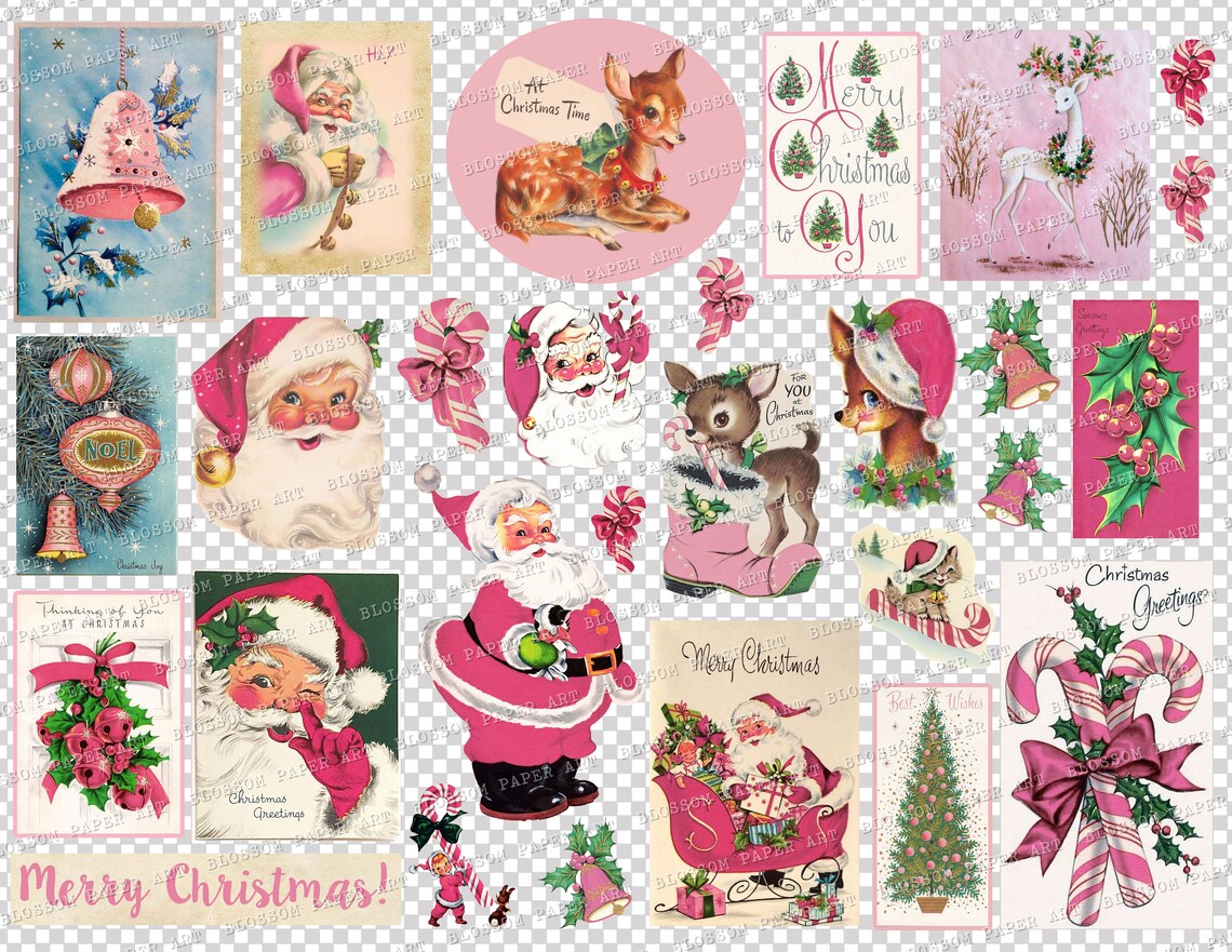 Pink CHRISTMAS Printable Digital Download Vintage Christmas - Etsy